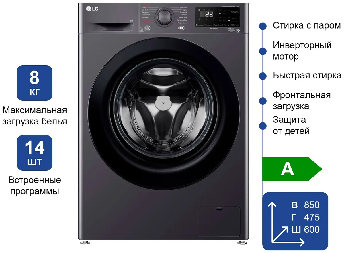Стиральная машина LG F2V3PS6J черный